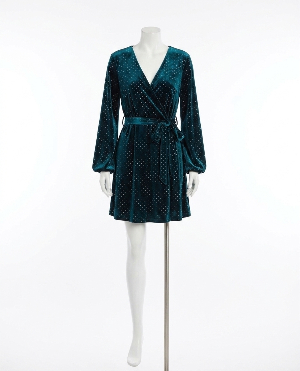 NEW SHE + SKY surplice dress with gold-dot in teal green velvet